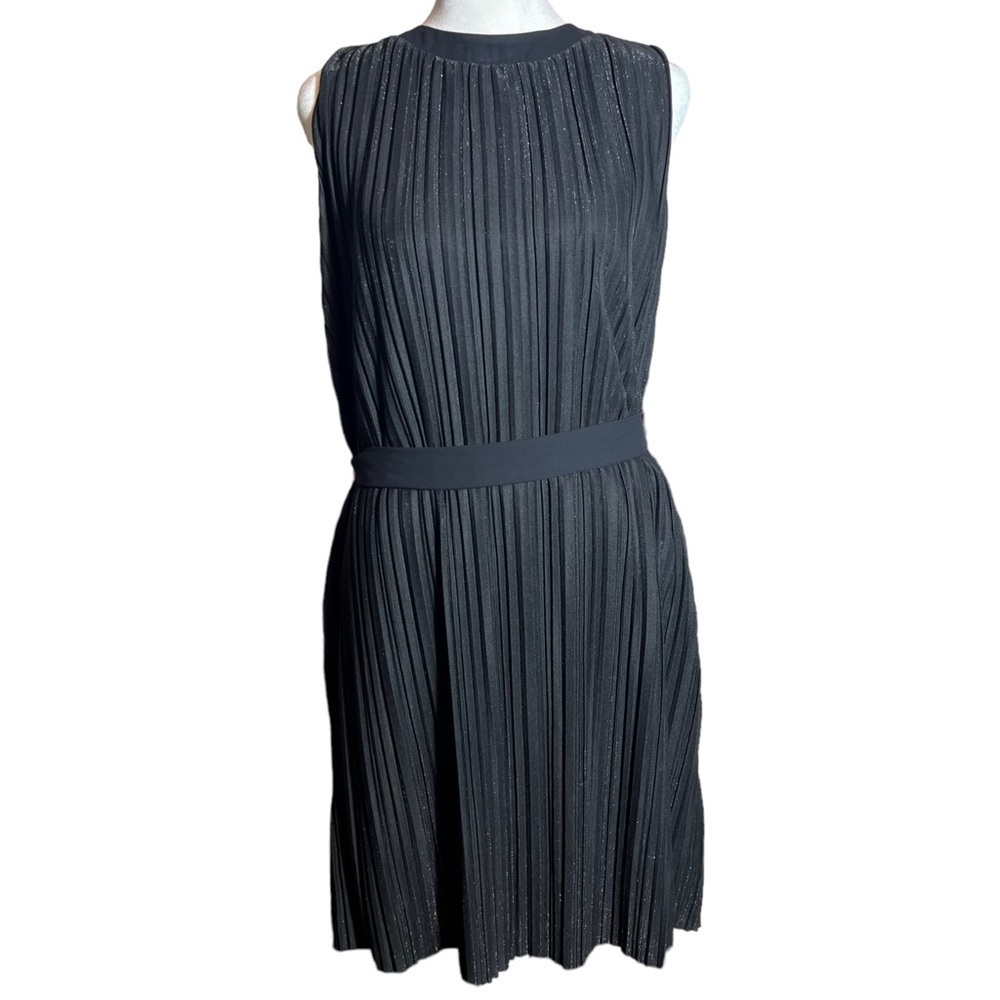 The Limited Collection Black Sleeveless Belted Neck Tied Pleated Dress, Small